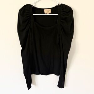 FOUNDIST LA Black Ruffle Statement Sleeve Block Neck Cotton Long Sleeve Small